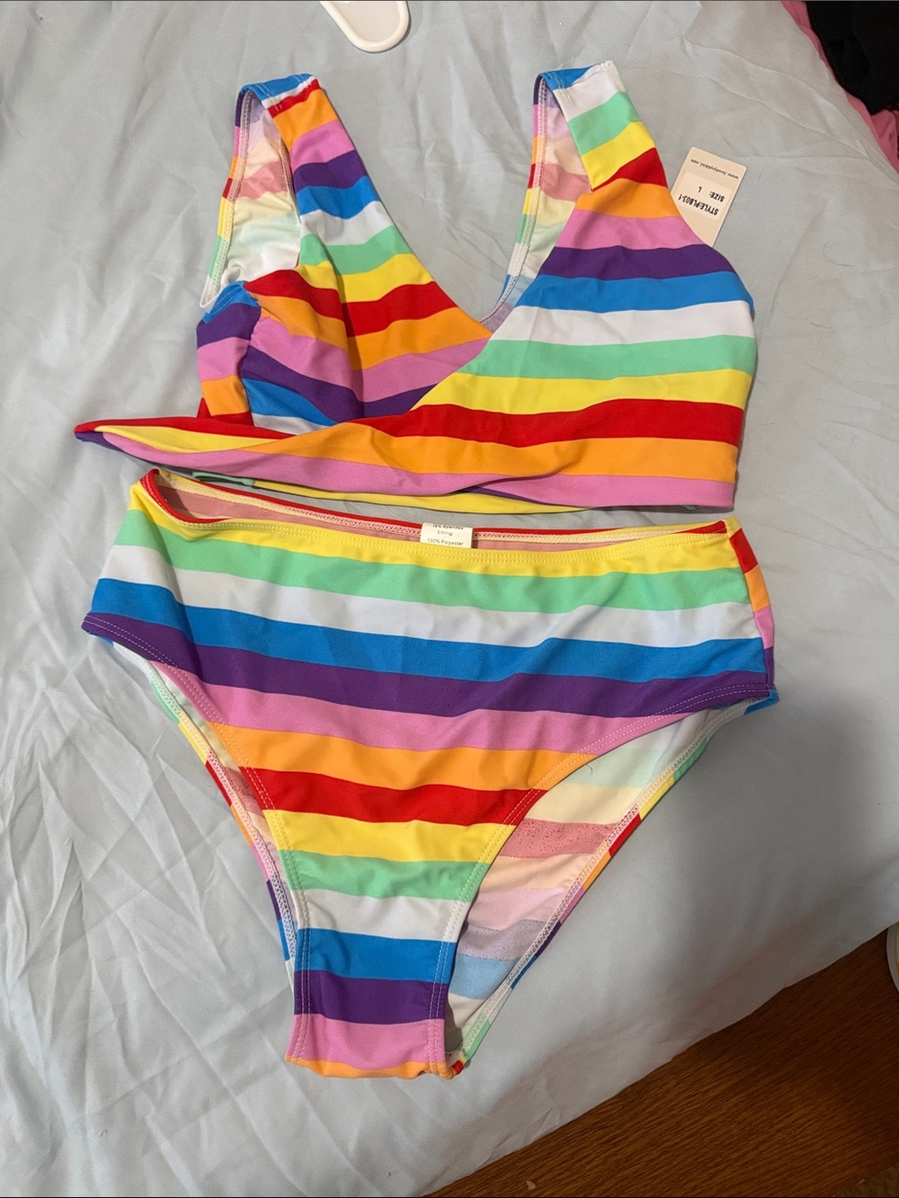 Rainbow Striped High-Waist Bikini Set - Multicolor